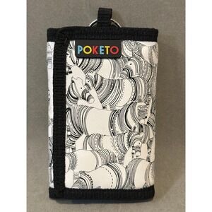 Poketo Zebra Print Tri-Fold Wallet Black White Hook Loop Closure with Key Ring